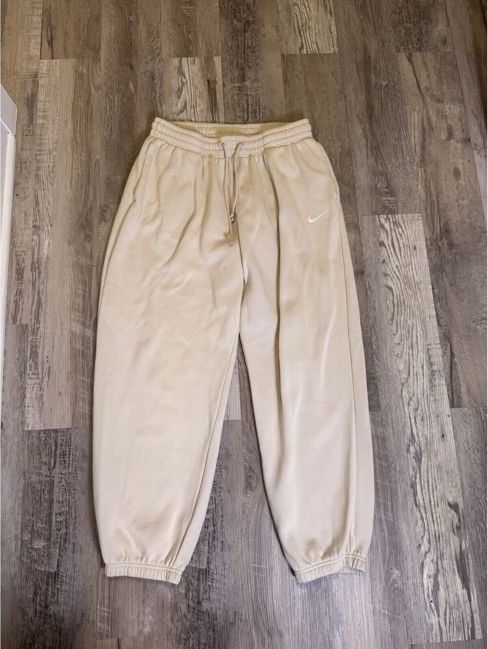 Nike Men’s Large Cream Beige Fleece Jogger Sweatpants Embroidered Swoosh L
